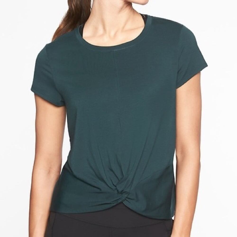 Athleta Essence Twist Tee, Forest Green, Size Extra Small